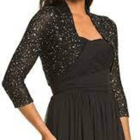 LE CHÂTEAU Silver Metallic Open-Front Shrug Cover-up top Cropped Bolero - Picture 3 of 3